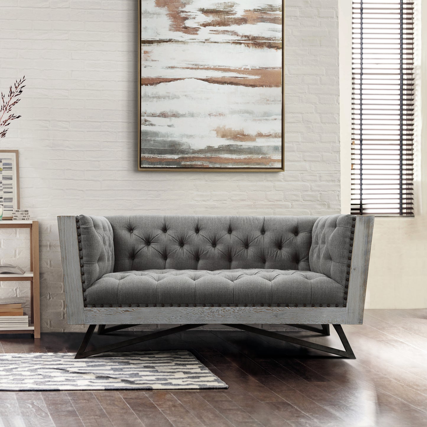 Regis Contemporary Loveseat in Gray Fabric
