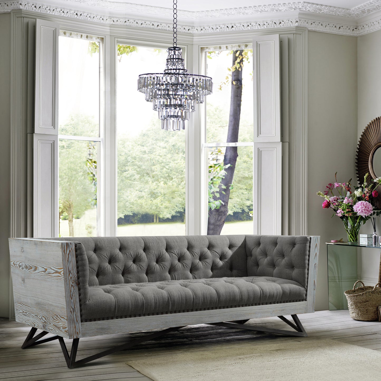 Regis Contemporary Sofa in Gray Fabric