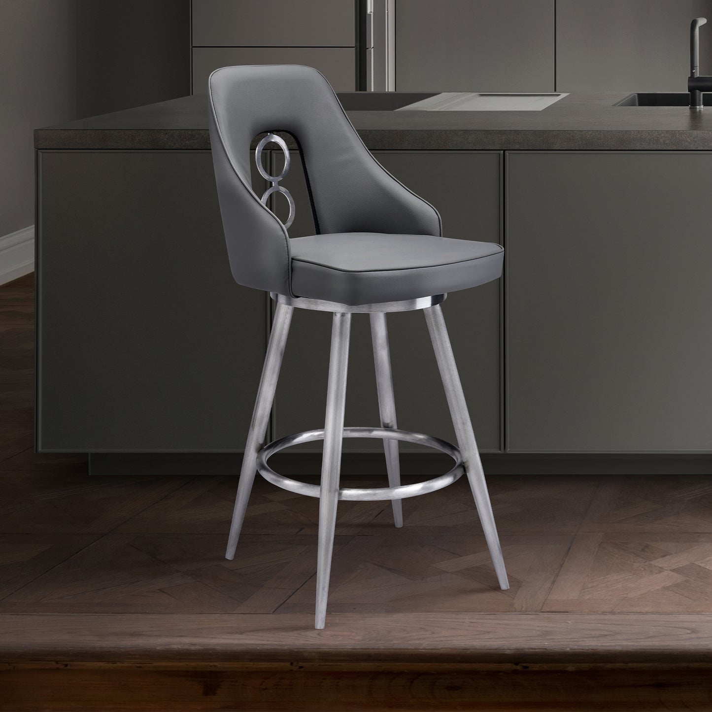 Ruby 30" Bar Height Swivel Black Faux Leather Bar Stool