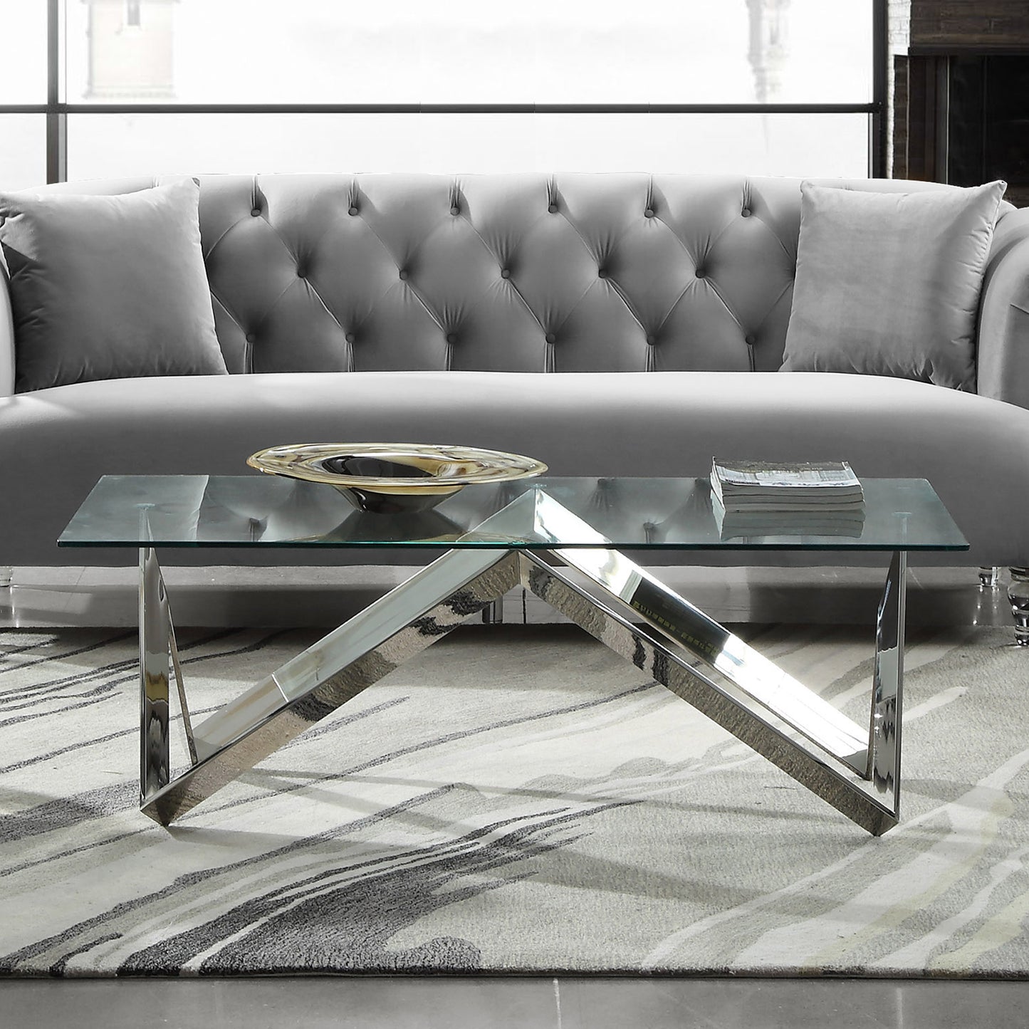 Scarlett Contemporary Rectangular Coffee Table in Polished Steel Finish