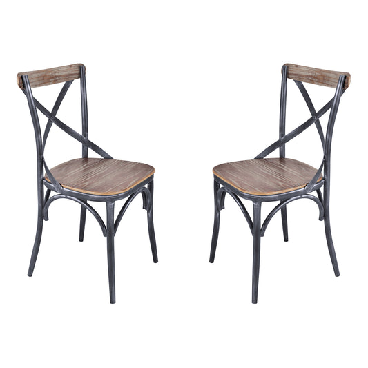 Sloan Industrial Dining Chair in Industrial Gray and Pine Wood - Set of 2