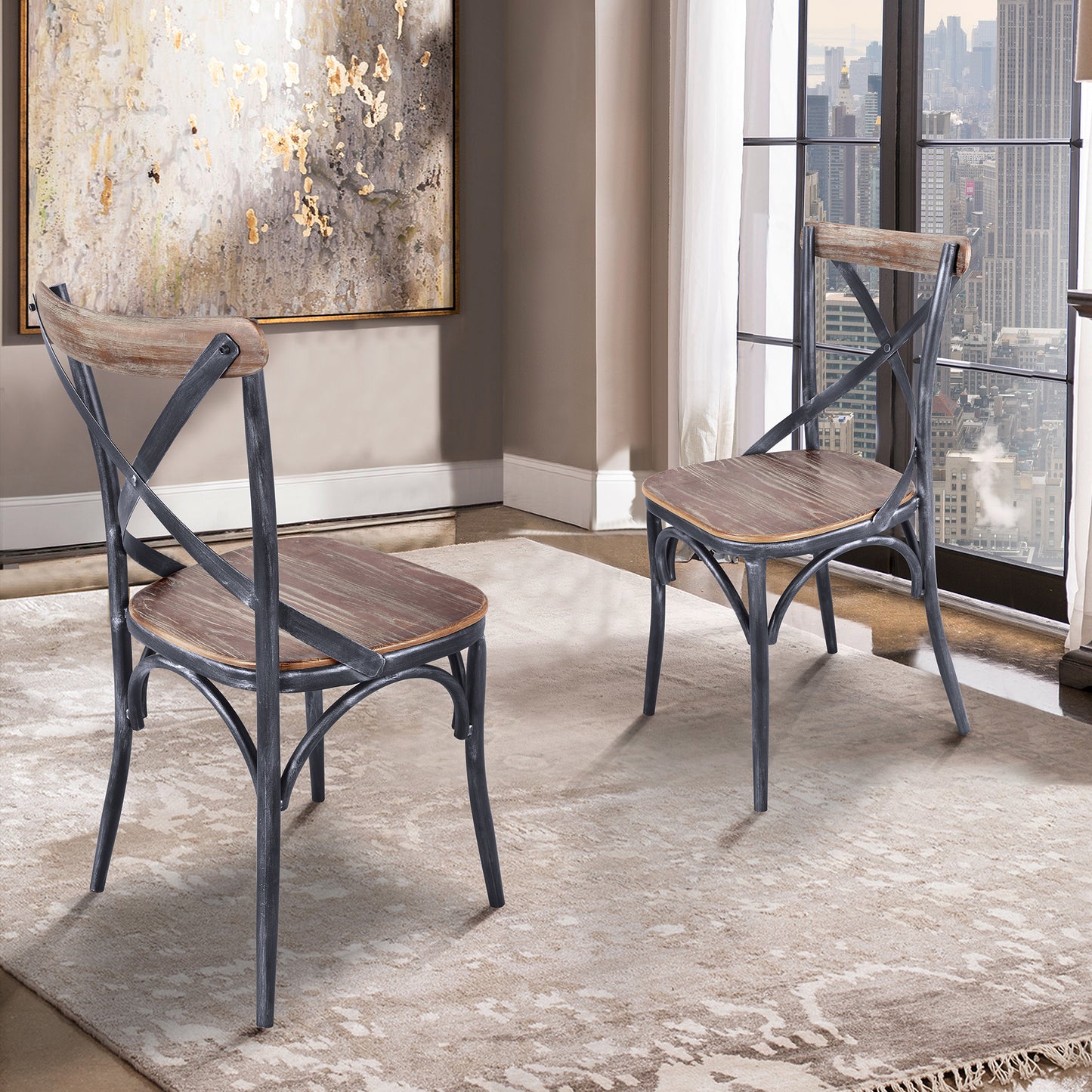Sloan Industrial Dining Chair in Industrial Gray and Pine Wood - Set of 2
