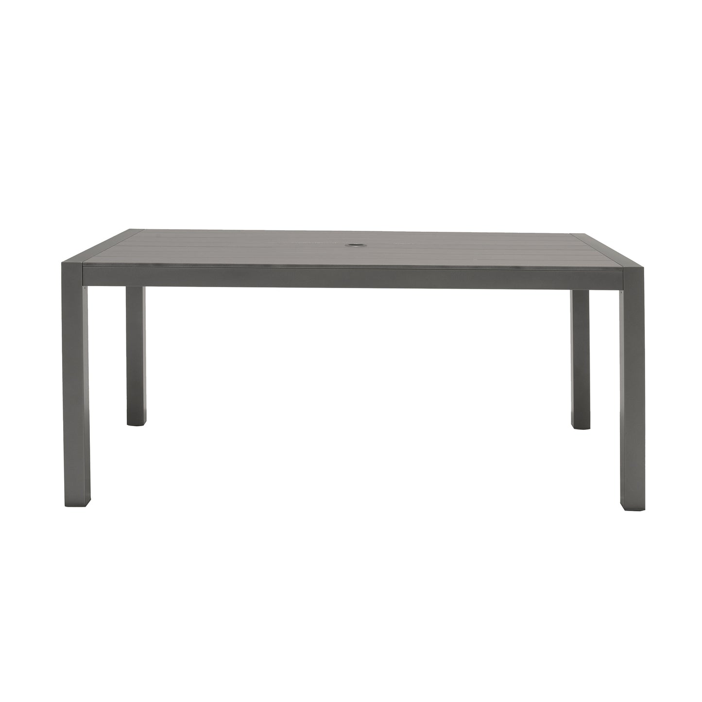 Solana Rectangular Aluminum Dining Table in Cosmos Grey Finish with Wood Top
