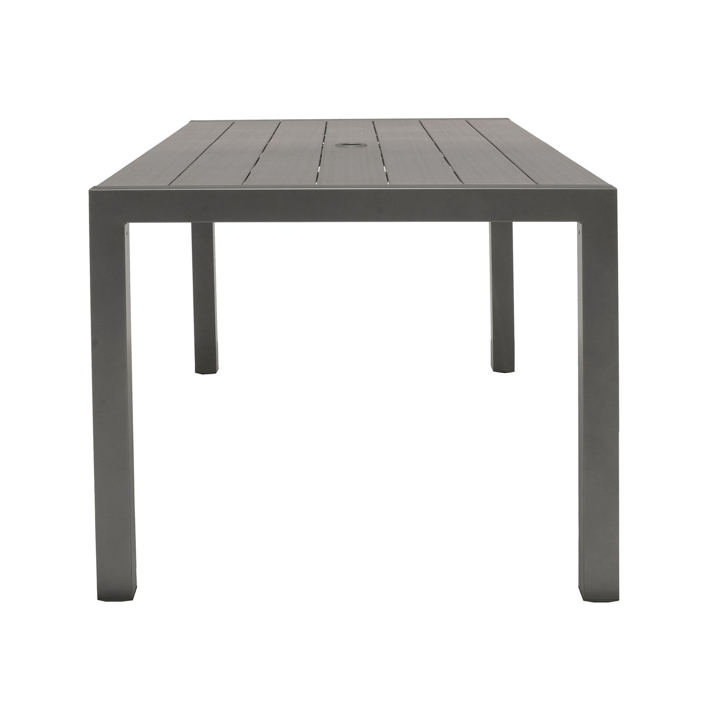 Solana Rectangular Aluminum Dining Table in Cosmos Grey Finish with Wood Top