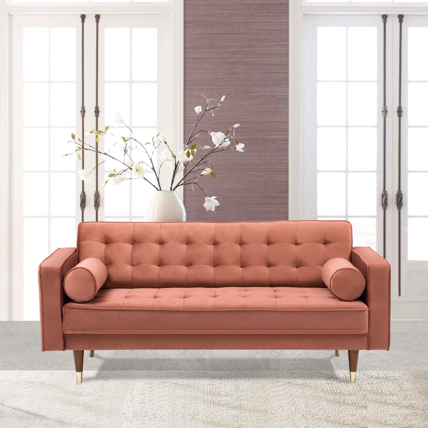 Somerset Blush Velvet Mid Century Modern Loveseat