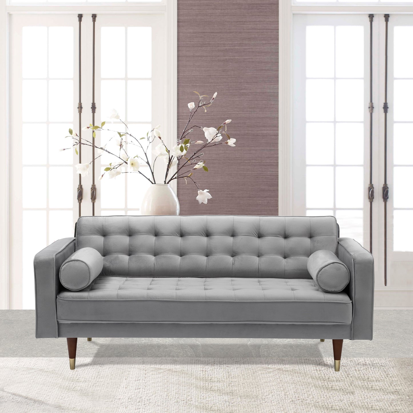 Somerset Gray Velvet Mid Century Modern Loveseat
