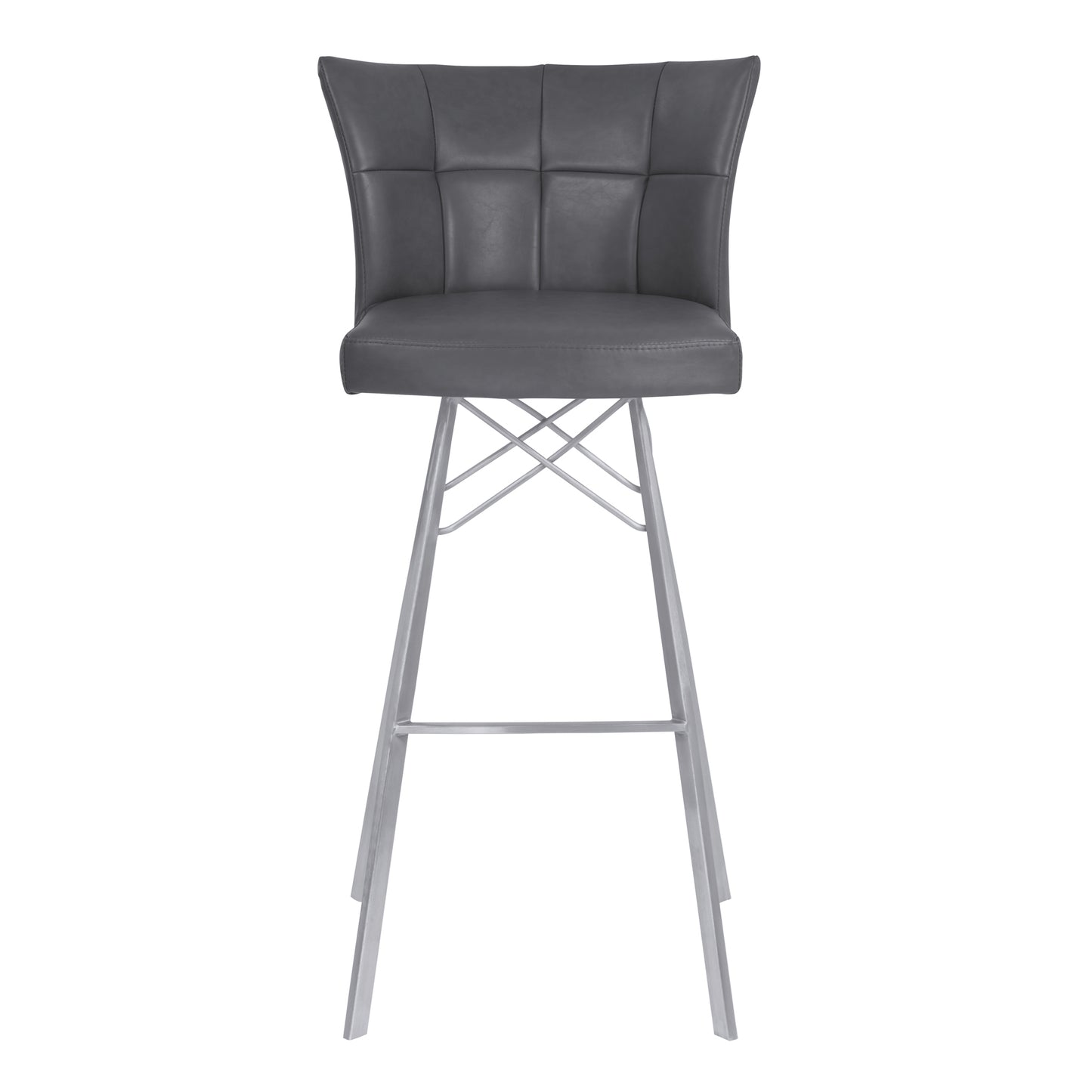 Spago 30" Bar Height Barstool in Gray Faux Leather with Brushed Stainless Steel