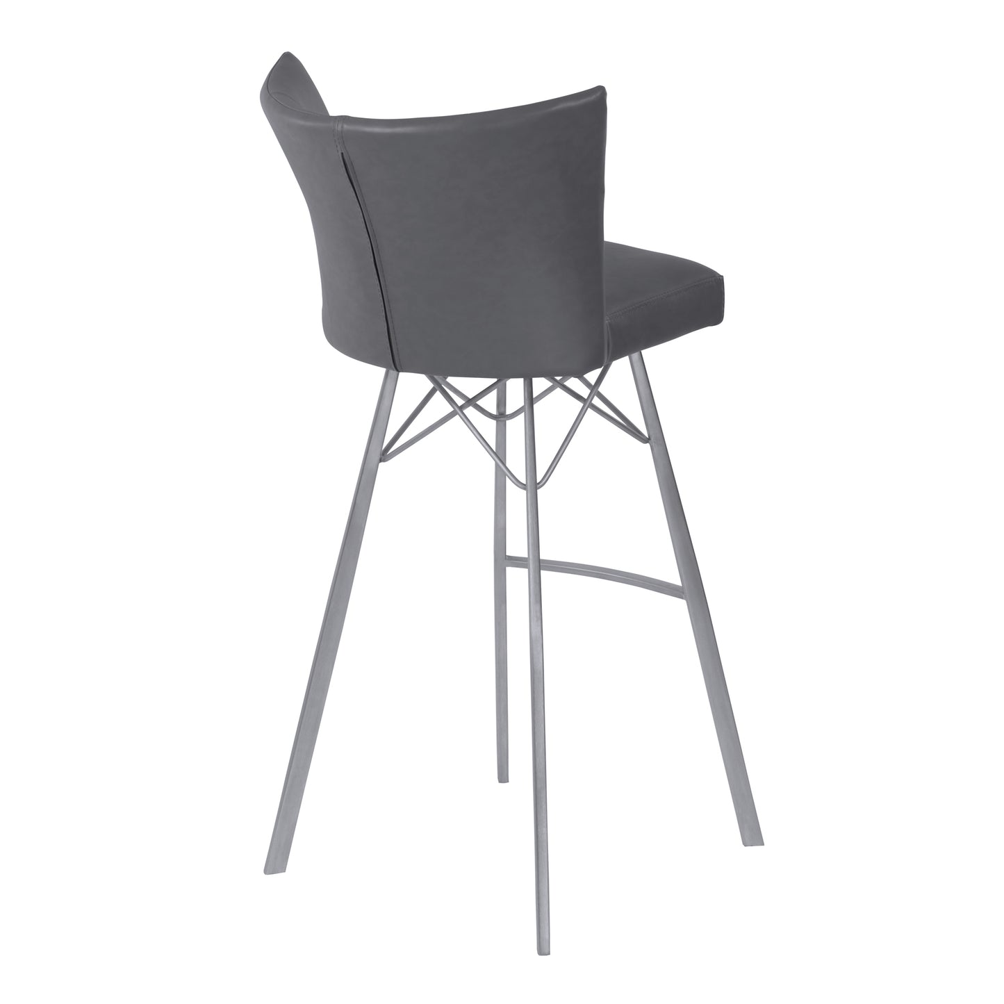 Spago 30" Bar Height Barstool in Gray Faux Leather with Brushed Stainless Steel