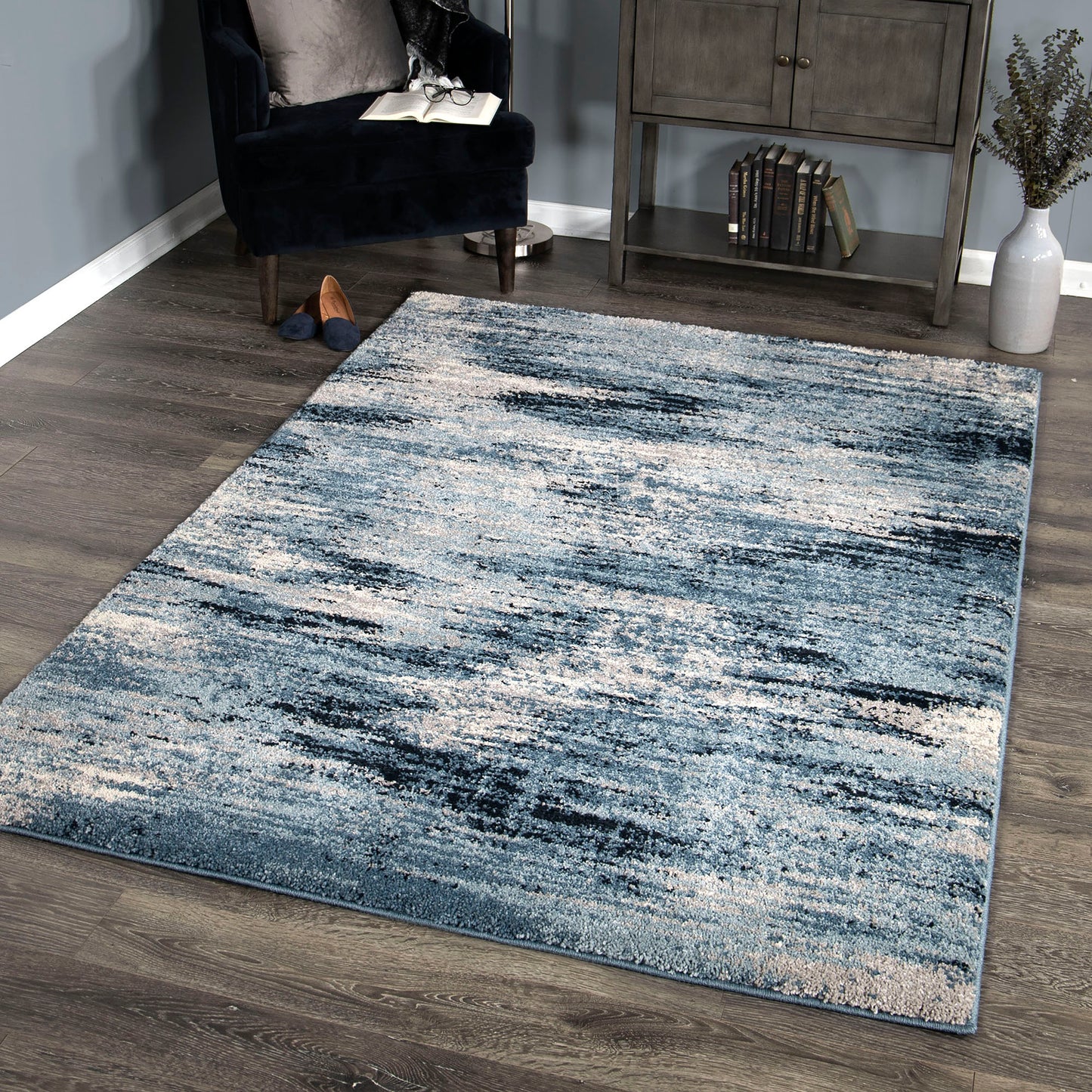 Spartan Contemporary 5x8 Area Rug in CreamandBlue