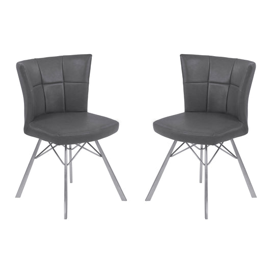 Spago Contemporary Dining Chair in Vintage Gray Faux Leather - Set of 2