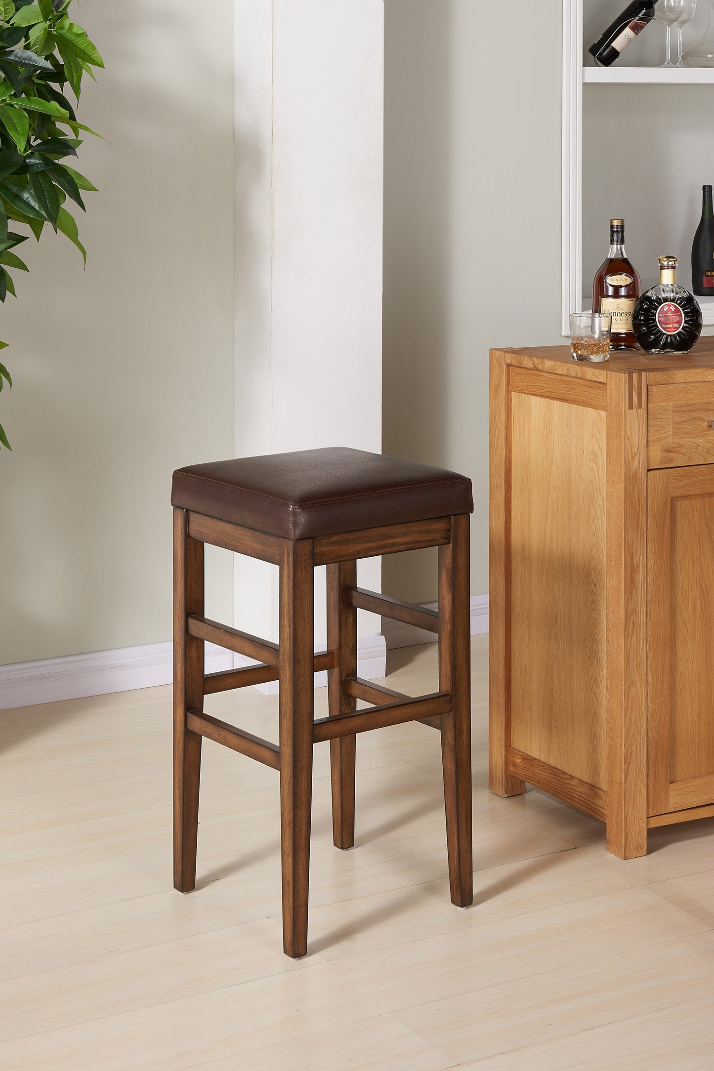 Sonata 26" Counter Height Wood Backless Barstool in Chestnut Finish