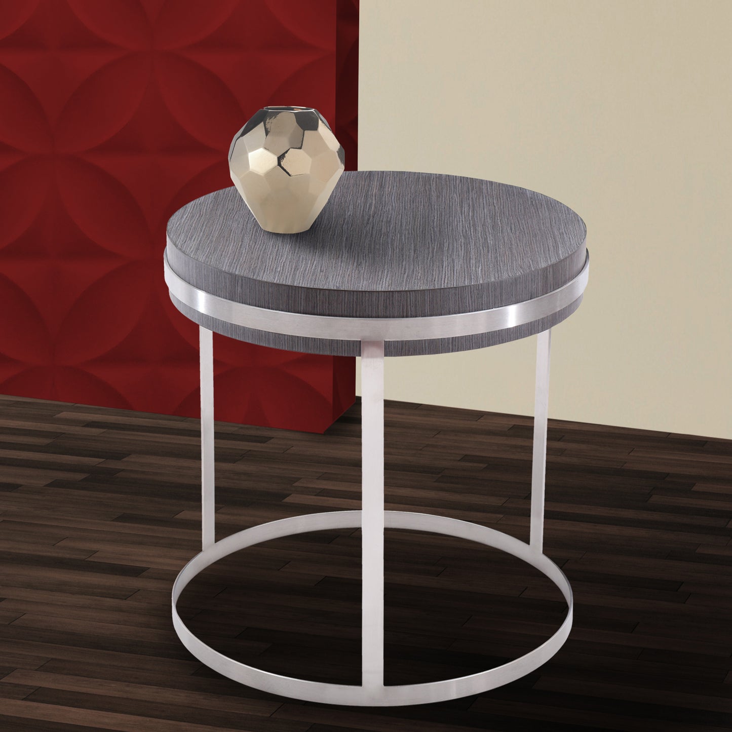 Sunset End Table in Brushed Stainless Steel finish with Gray Top