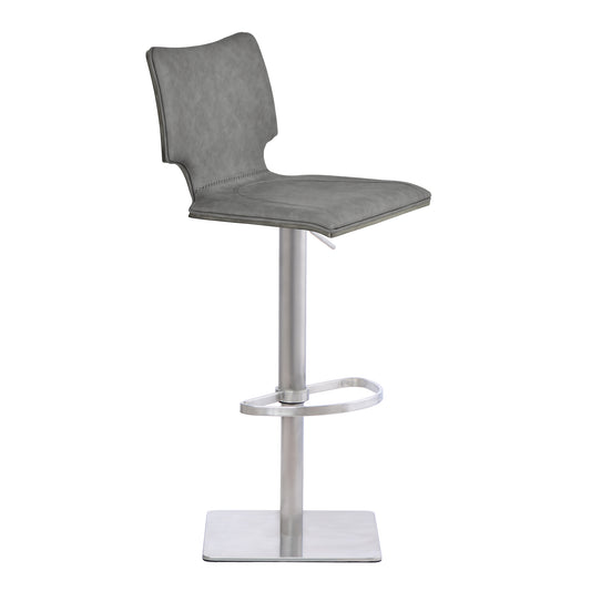 Sydney Adjustable Barstool in Brushed Stainless Steel with Gray Faux Leather