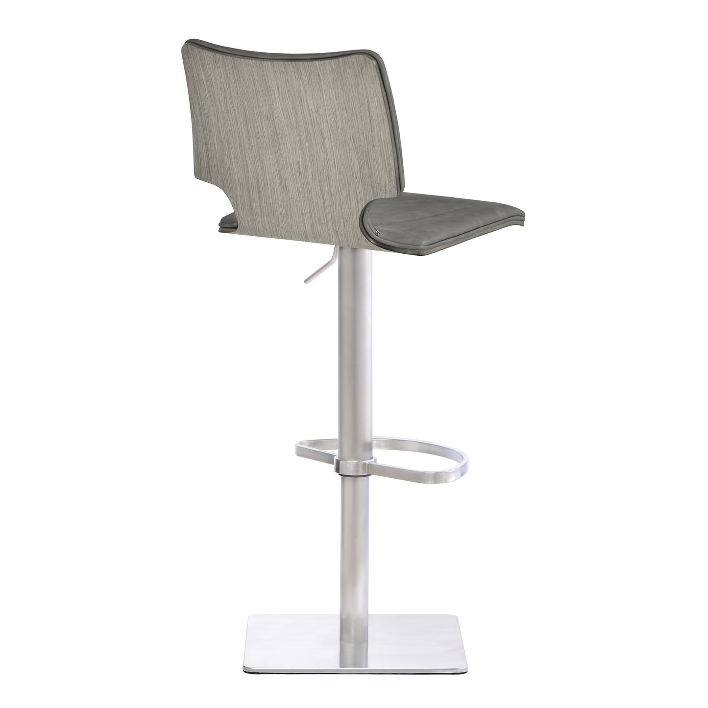 Sydney Adjustable Barstool in Brushed Stainless Steel with Gray Faux Leather