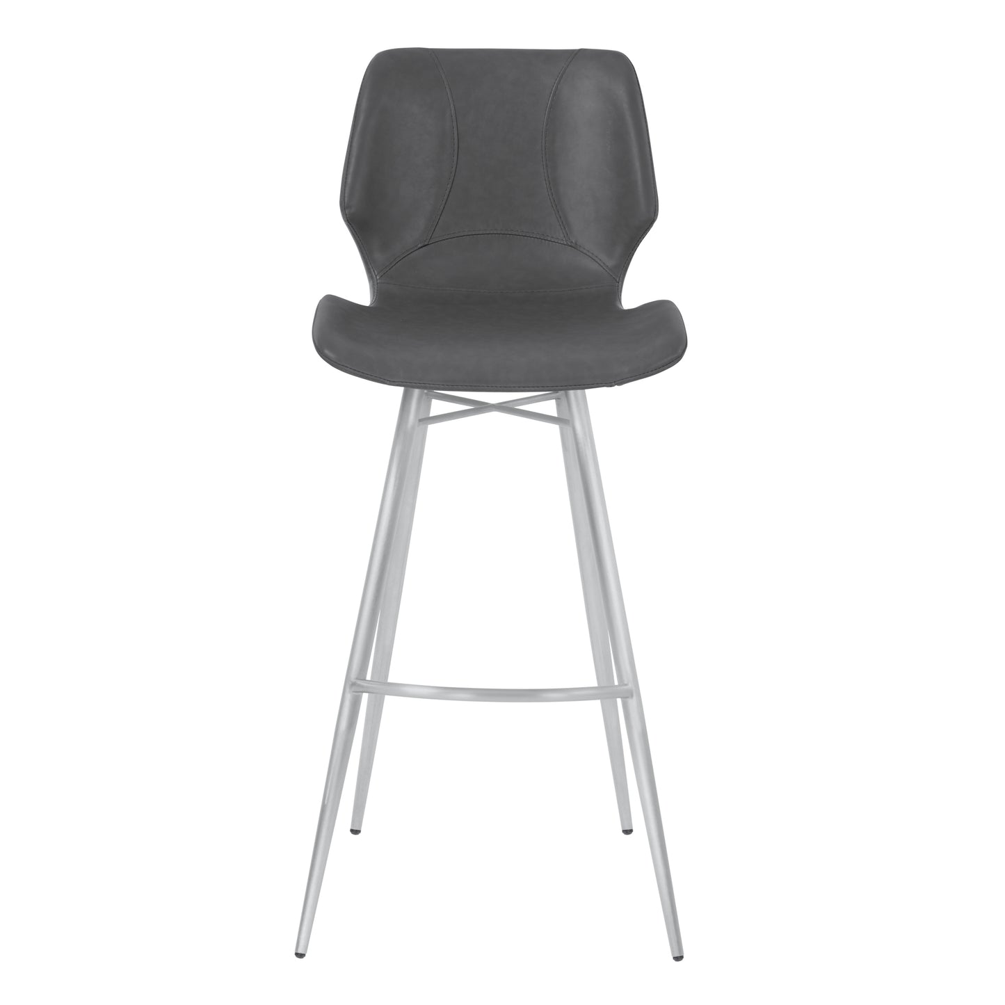 30" Bar Height Metal Barstool in Gray Faux Leather with Brushed Stainless Steel