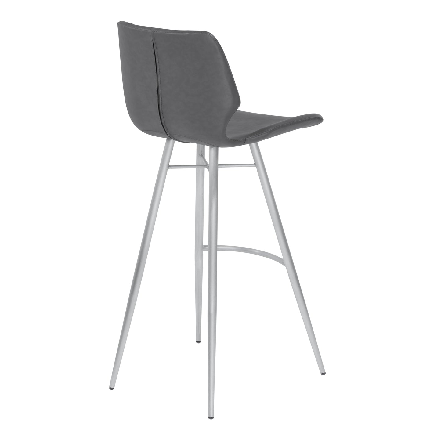 30" Bar Height Metal Barstool in Gray Faux Leather with Brushed Stainless Steel