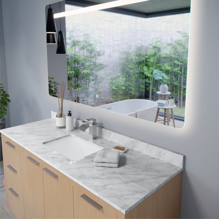 Florence 60x36 Contemporary Lighted Mirror with Memory Dimmer and Defogger