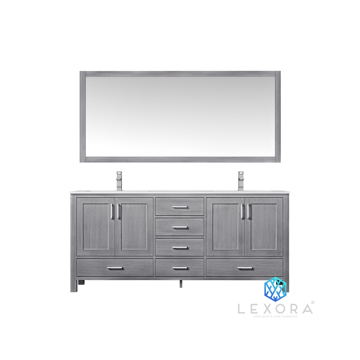 Jacques 72" Distressed Grey Double Vanity, Top, Sinks,70" Mirror