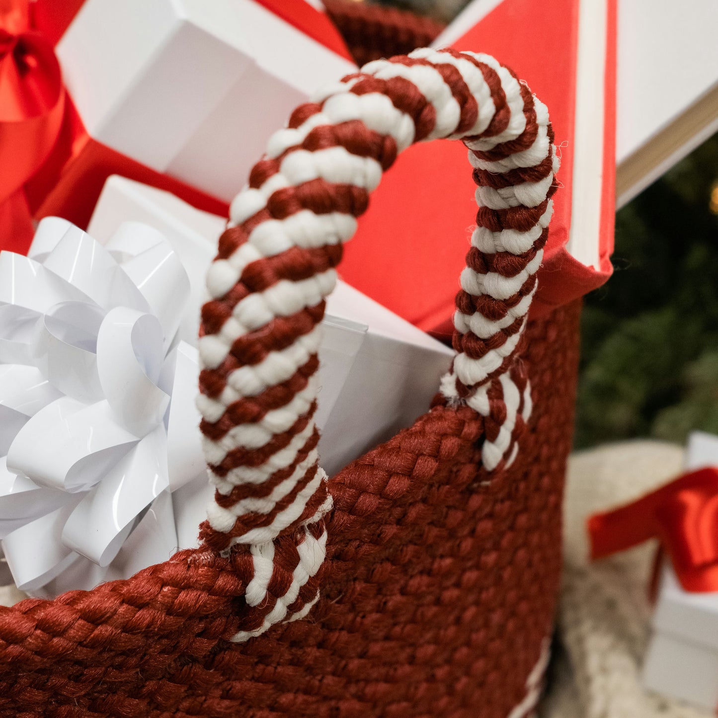 Jolly Holiday Floor Basket - Red Twist 16"x16"x14"