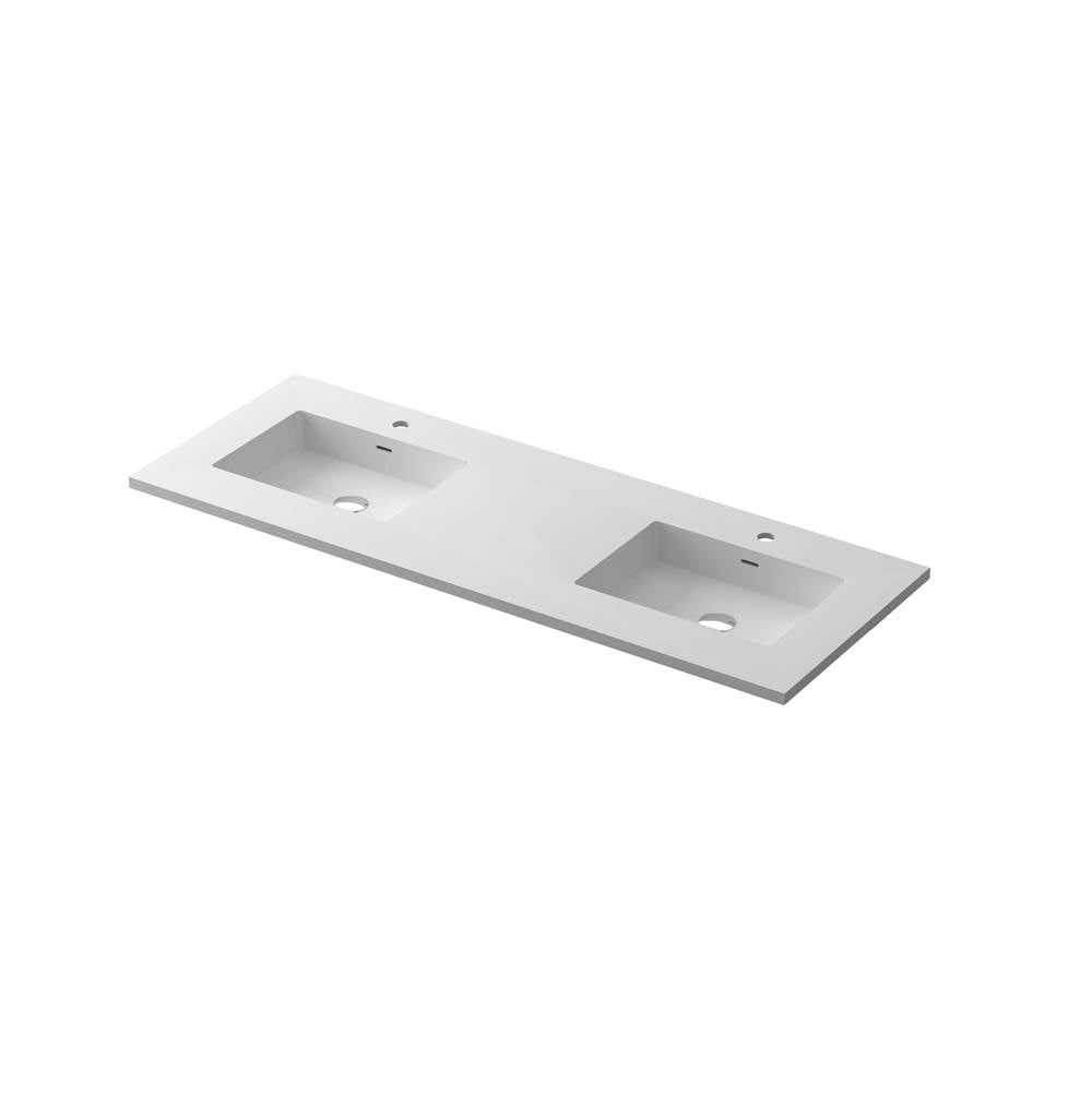 VIVA Stone 60" Double Sink Matte White Solid Surface Countertop