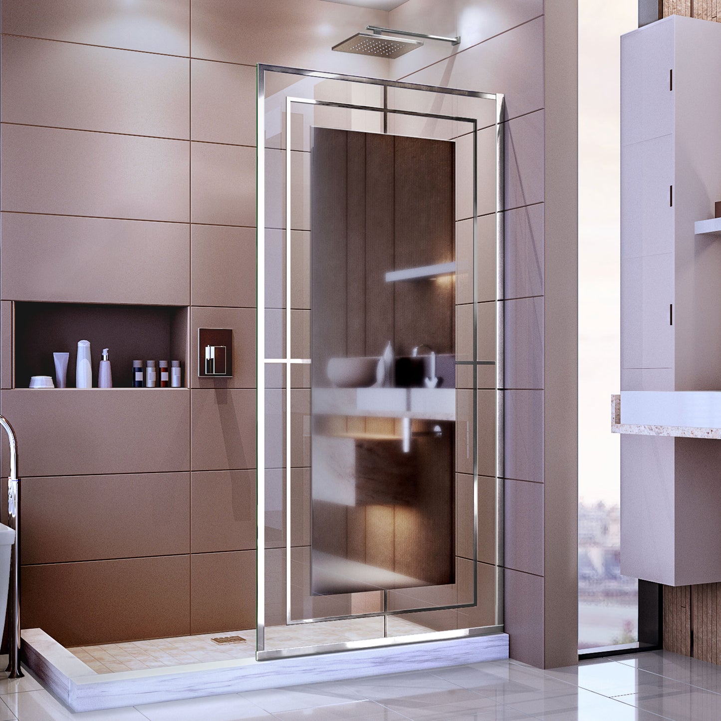 Platinum Linea Mira 34 in. W x 72 in. H Single Panel Frameless Shower Screen in Polished Stainless Steel