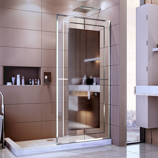 Platinum Linea Mira 34 in. W x 72 in. H Single Panel Frameless Shower Screen in Polished Stainless Steel