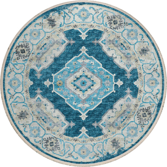 Indoor/Outdoor Marbella MB1 Indigo Washable 10' x 10' Round Rug