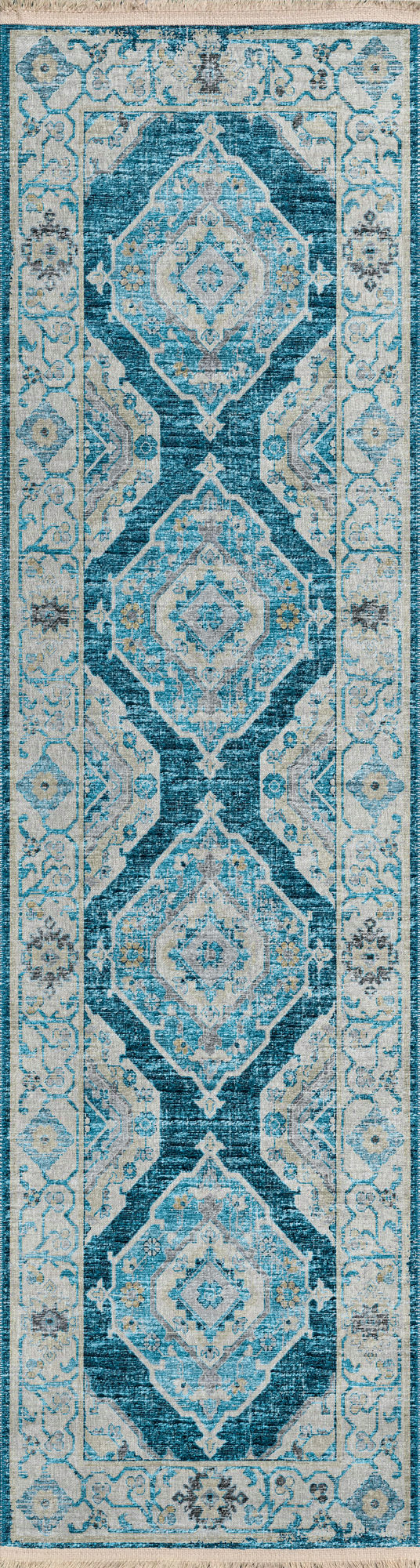 Indoor/Outdoor Marbella MB1 Indigo Washable 2'3" x 10' Runner Rug
