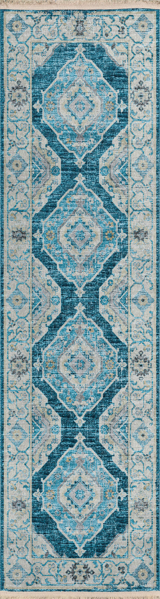 Indoor/Outdoor Marbella MB1 Indigo Washable 2'3" x 12' Runner Rug
