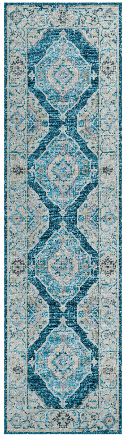Indoor/Outdoor Marbella MB1 Indigo Washable 2'3" x 7'6" Runner Rug