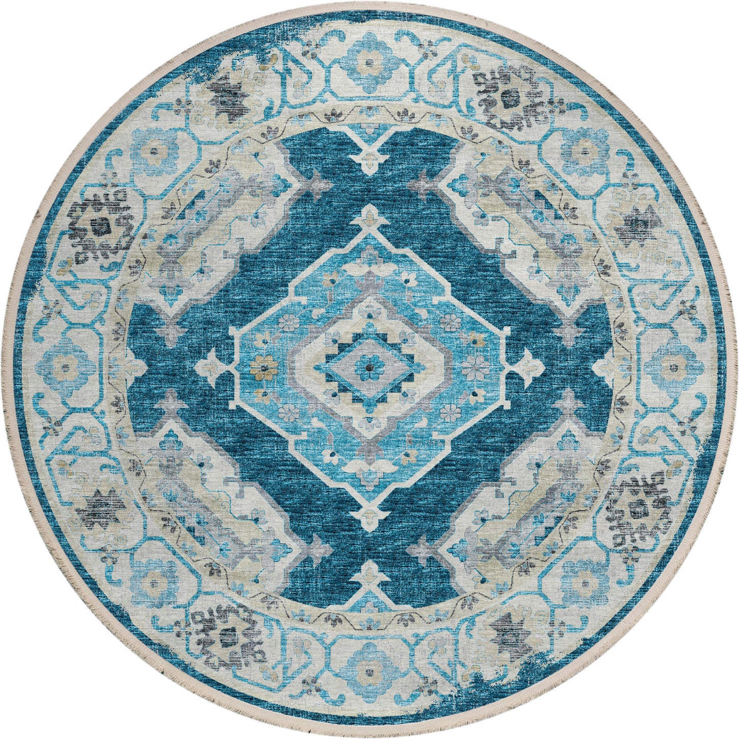 Indoor/Outdoor Marbella MB1 Indigo Washable 8' x 8' Round Rug