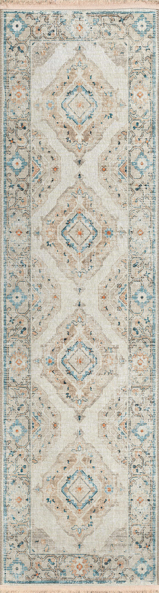 Indoor/Outdoor Marbella MB1 Ivory Washable 2'3" x 12' Runner Rug