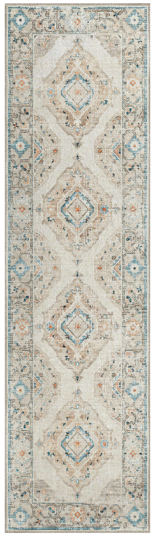 Indoor/Outdoor Marbella MB1 Ivory Washable 2'3" x 7'6" Runner Rug