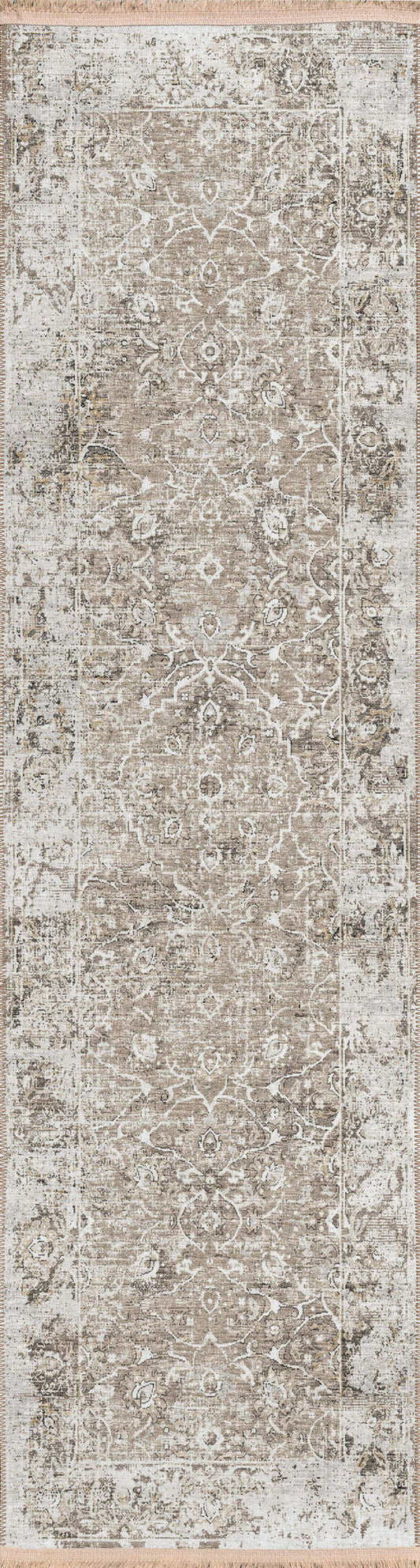 Indoor/Outdoor Marbella MB2 Taupe Washable 2'3" x 12' Runner Rug