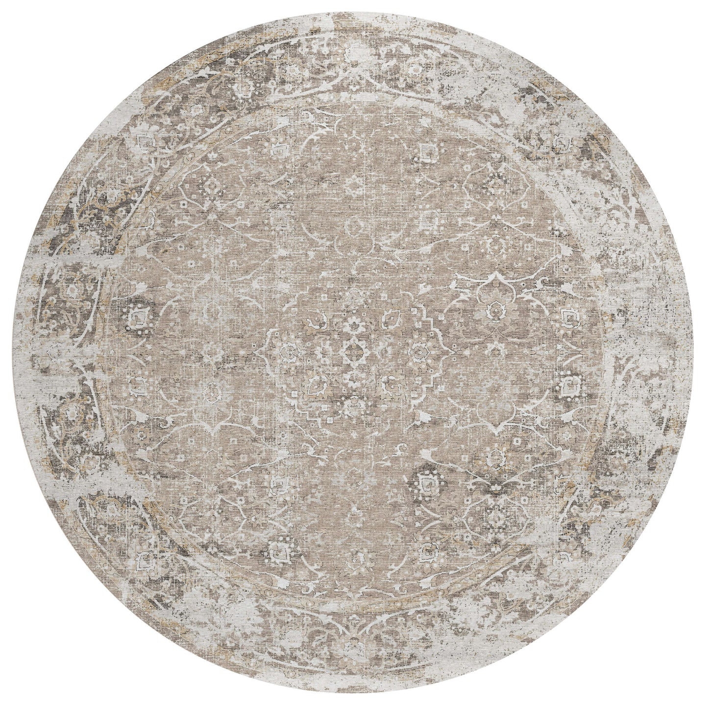 Indoor/Outdoor Marbella MB2 Taupe Washable 8' x 8' Round Rug