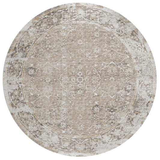 Indoor/Outdoor Marbella MB2 Taupe Washable 8' x 8' Round Rug