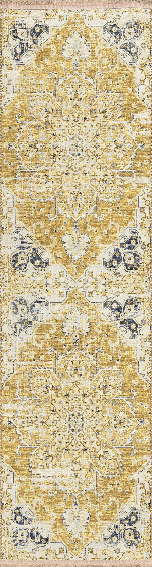 Indoor/Outdoor Marbella MB3 Gold Washable 2'3" x 10' Runner Rug