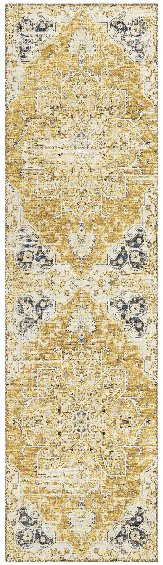 Indoor/Outdoor Marbella MB3 Gold Washable 2'3" x 7'6" Runner Rug