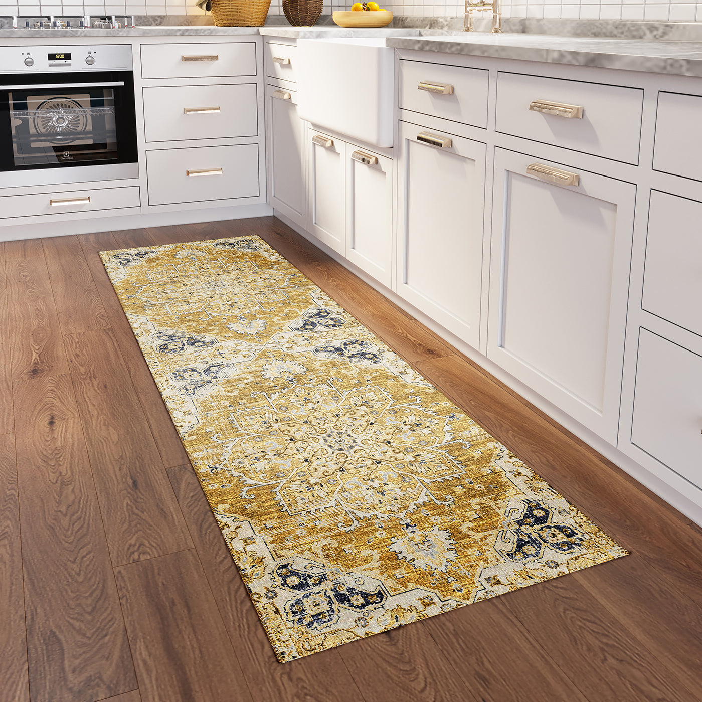 Indoor/Outdoor Marbella MB3 Gold Washable 2'3" x 7'6" Runner Rug
