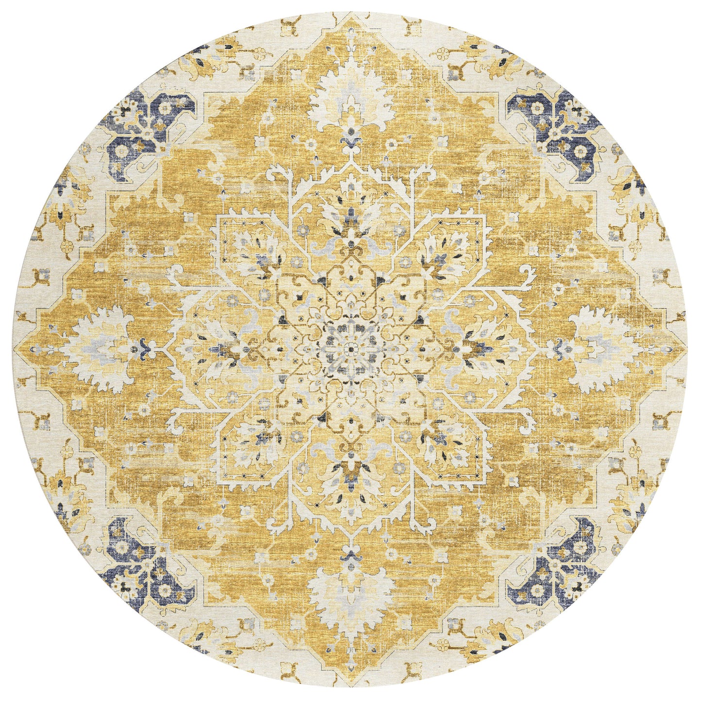 Indoor/Outdoor Marbella MB3 Gold Washable 8' x 8' Round Rug