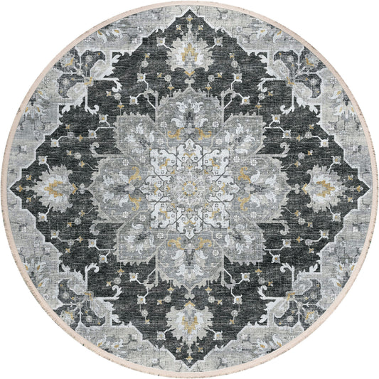 Indoor/Outdoor Marbella MB3 Midnight Washable 4' x 4' Round Rug