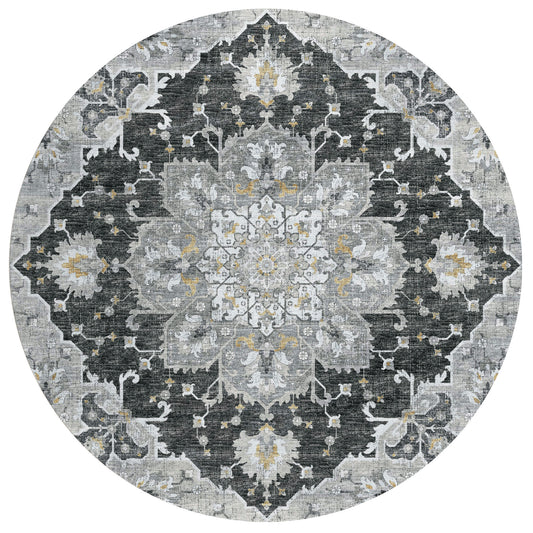 Indoor/Outdoor Marbella MB3 Midnight Washable 8' x 8' Round Rug