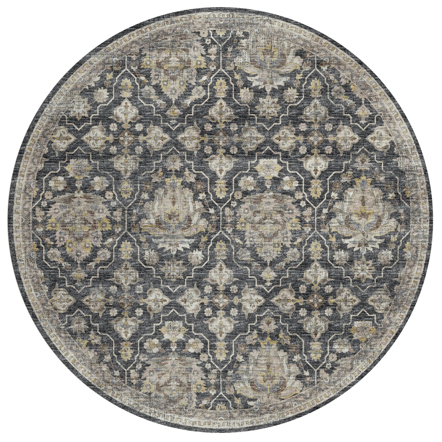 Indoor/Outdoor Marbella MB4 Charcoal Washable 8' x 8' Round Rug