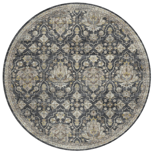 Indoor/Outdoor Marbella MB4 Charcoal Washable 8' x 8' Round Rug
