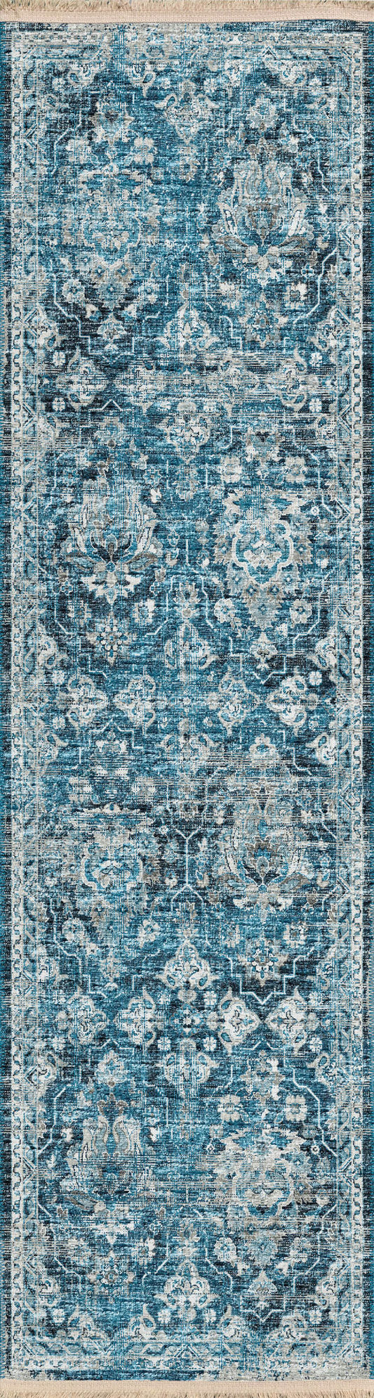 Indoor/Outdoor Marbella MB4 Navy Washable 2'3" x 12' Runner Rug