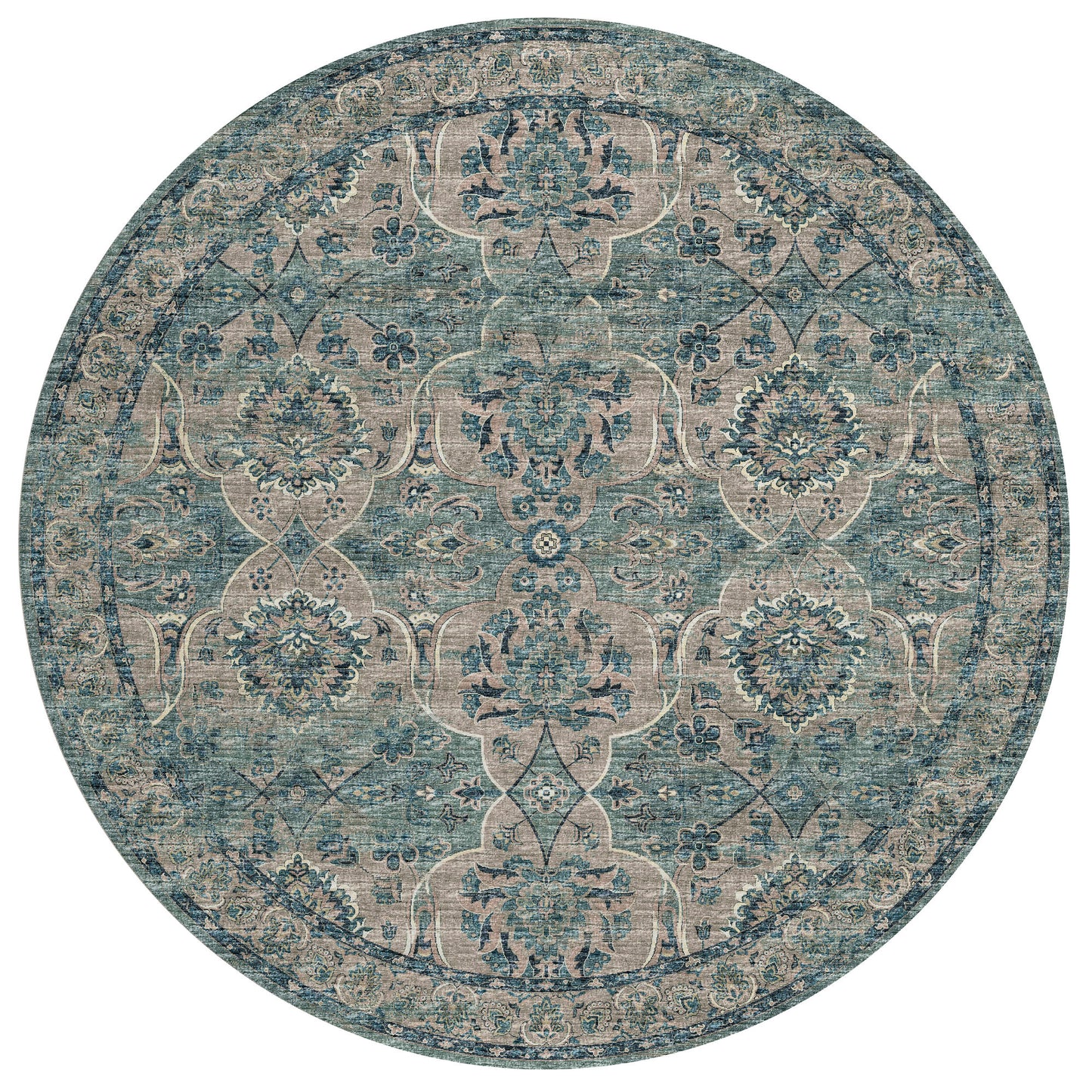Indoor/Outdoor Marbella MB5 Mineral Blue Washable 8' x 8' Round Rug