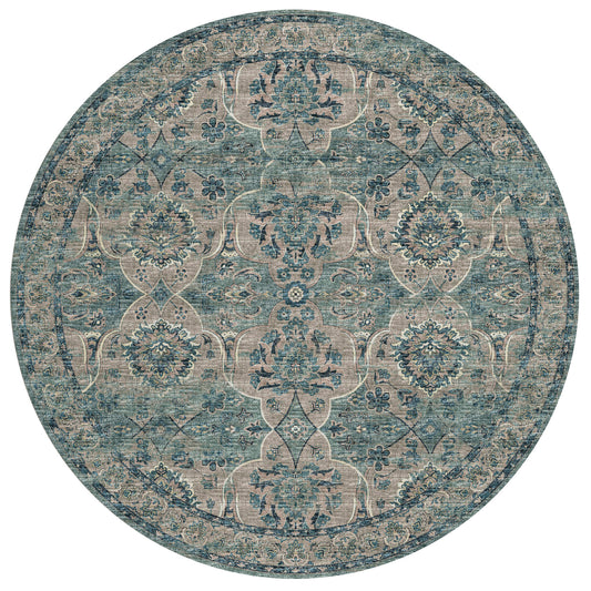 Indoor/Outdoor Marbella MB5 Mineral Blue Washable 8' x 8' Round Rug