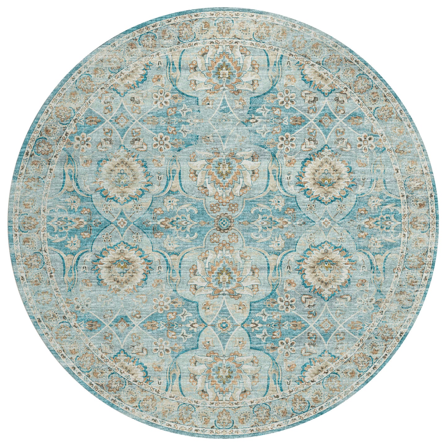 Indoor/Outdoor Marbella MB5 Mediterranean Washable 8' x 8' Round Rug