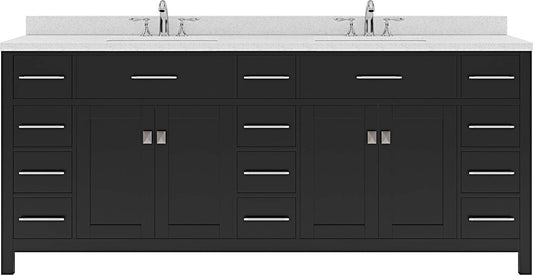 Caroline Parkway 78" Double Bath Vanity in Espresso with White Quartz Top and Square Sinks