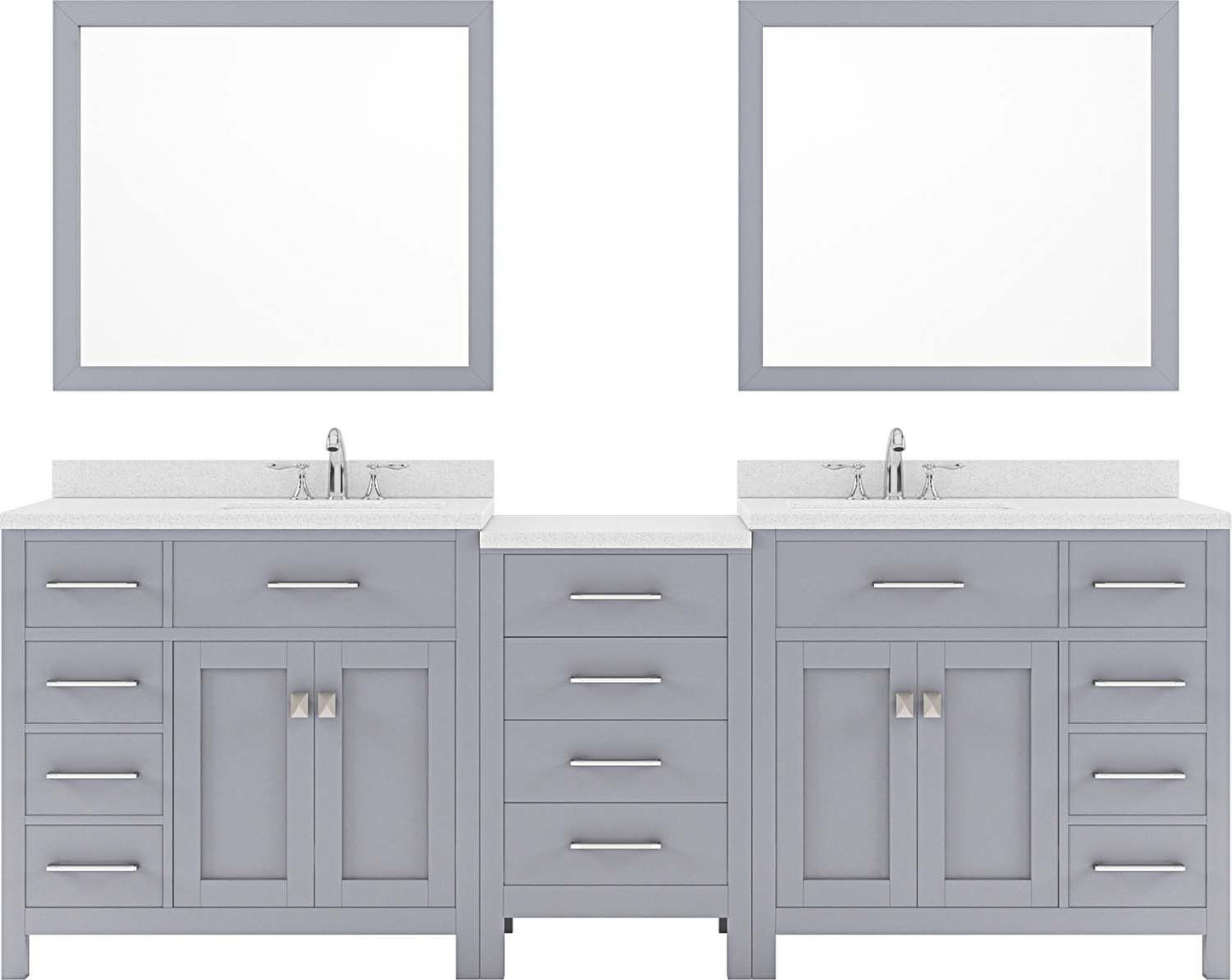 93" Double Bath Vanity, Gray, Dazzle White Top and Square Sink, Mirrors